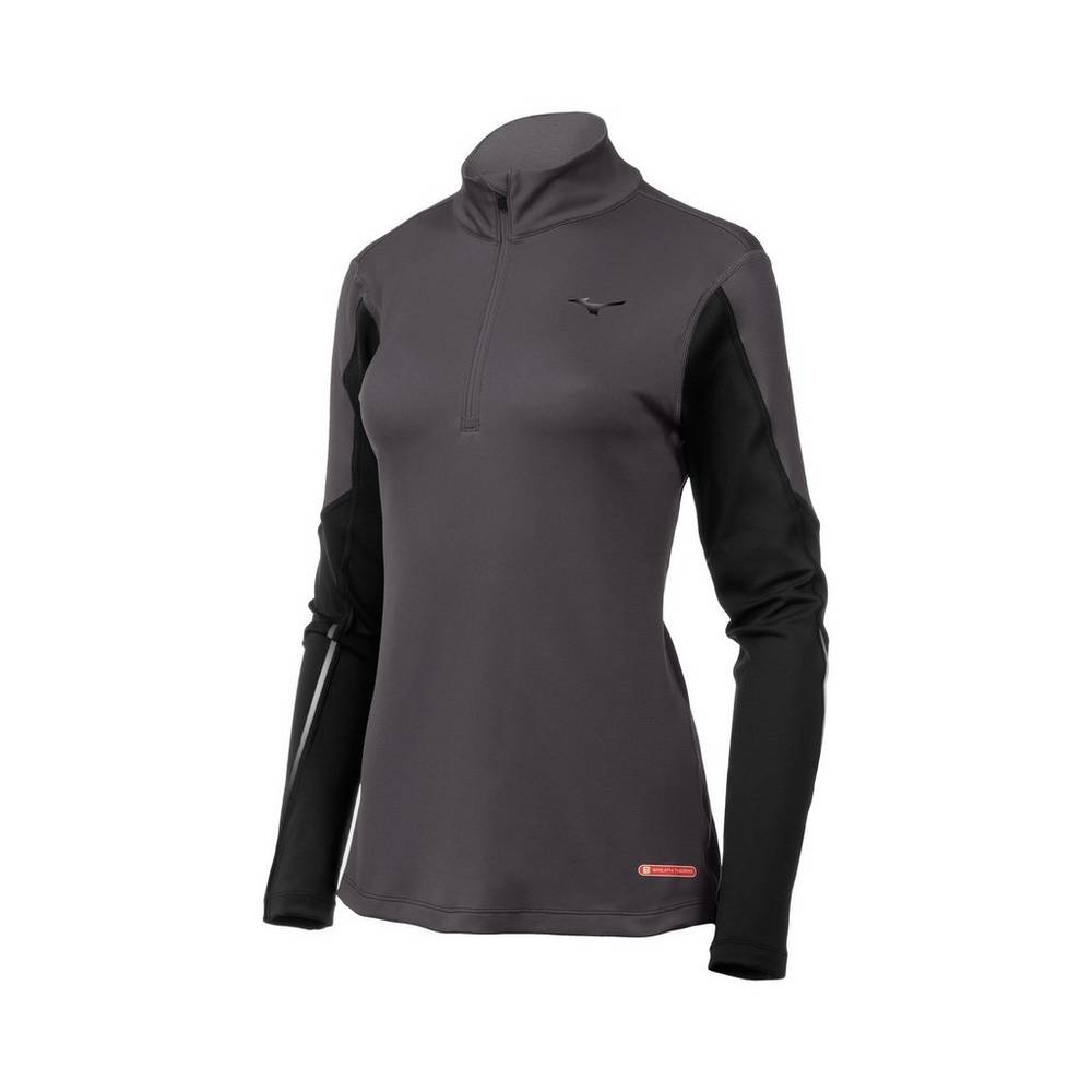 Mizuno Breath Thermo® Half Zip - Bayan Base Layer - Gri/Siyah Türkiye (XVKLDS-932)